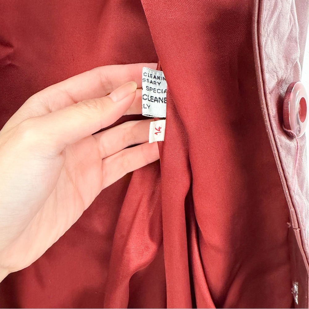 Vintage Y2K 70s Retro Wilson Leather‎ Burgundy Leather Trench Coat XS-S - Picture 6 of 9